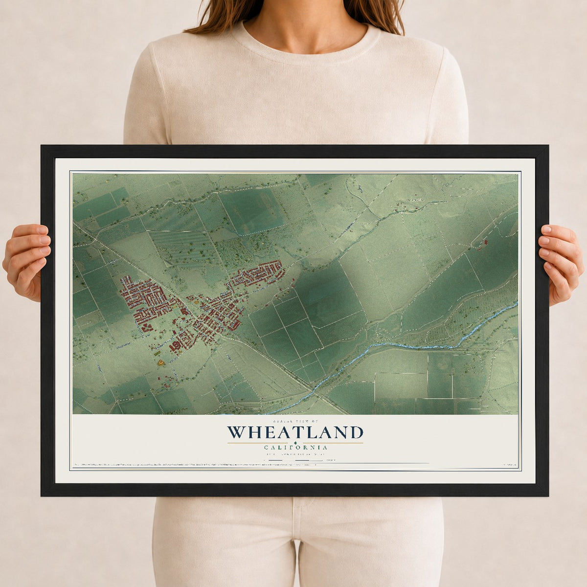 Map of Wheatland, California, 12 x 18 inch print in a black wood frame