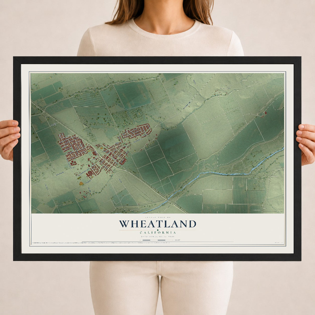 Map of Wheatland, California, 18 x 24 inch print in a black wood frame
