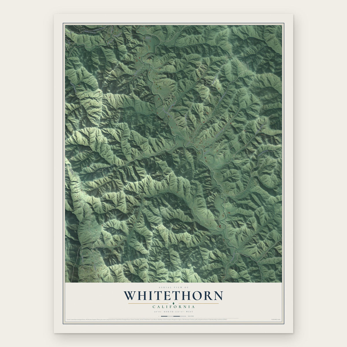 Whitethorn, California map print, the full design
