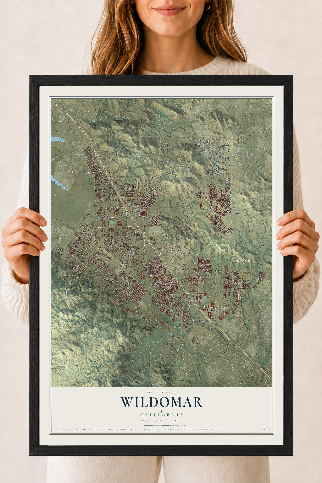 Map of Wildomar, California, 18 x 24 inch print in a black wood frame
