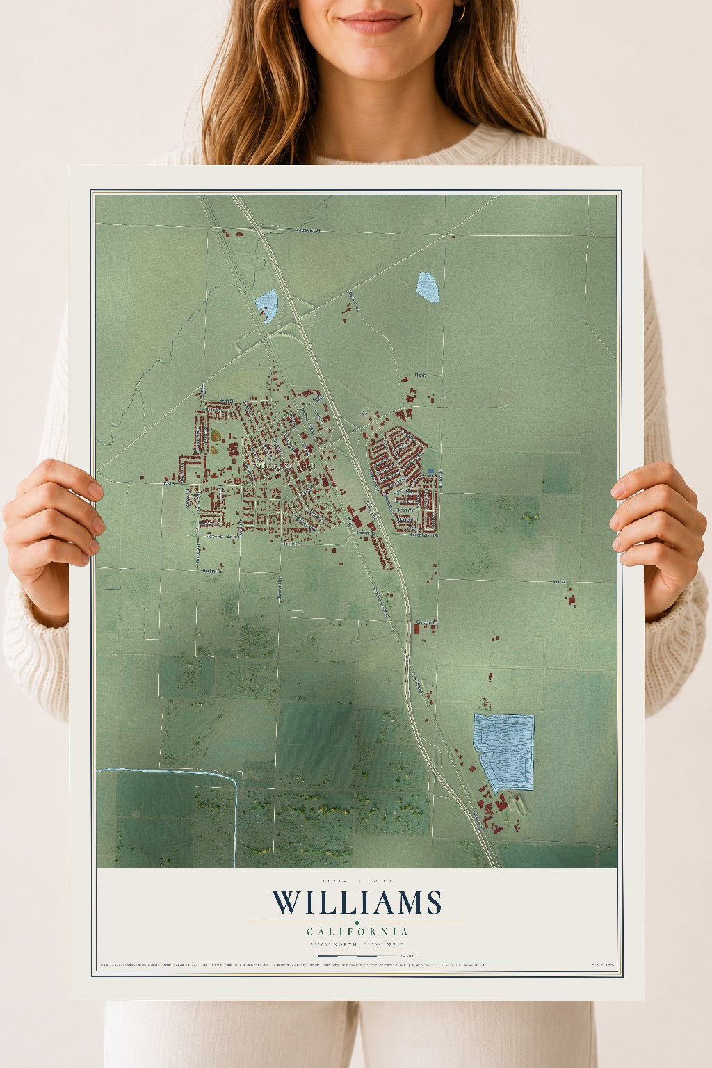 Map of Williams, California, 18 x 24 inch unframed archival matte print