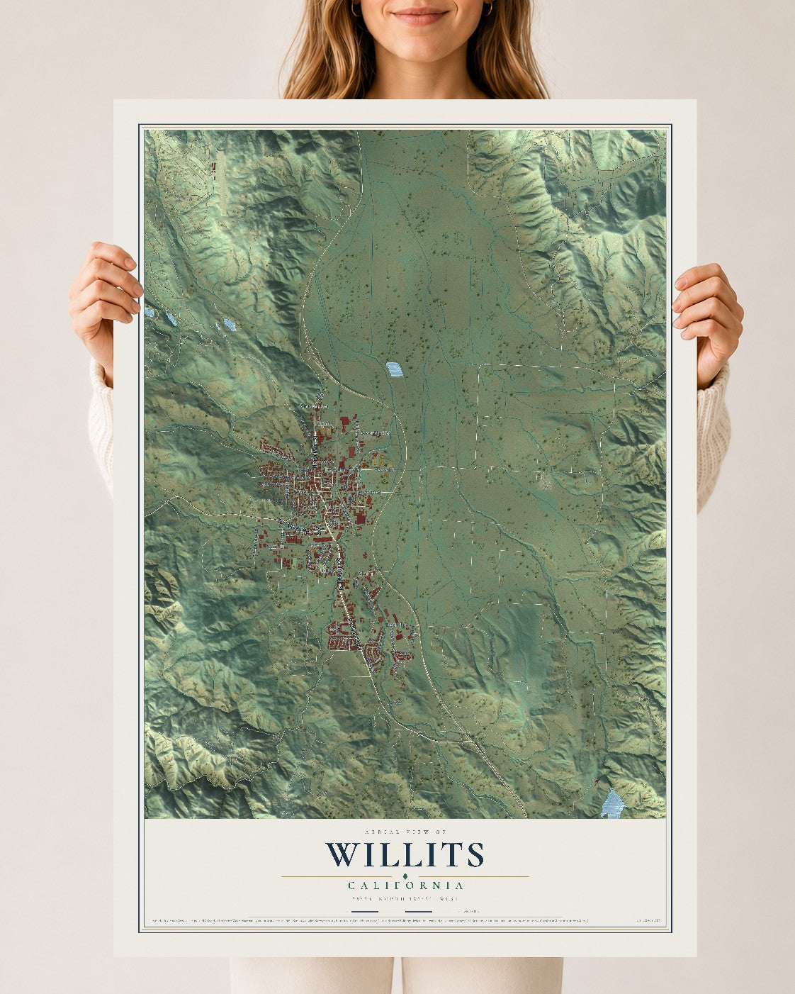 Map of Willits, California, 24 x 36 inch unframed archival matte print