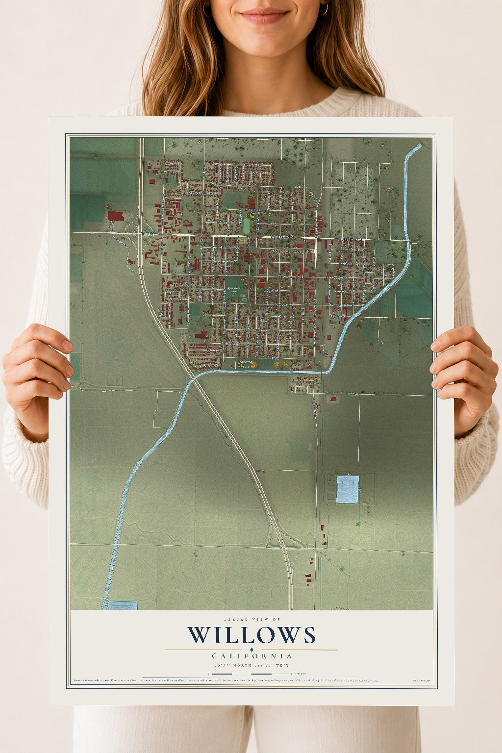 Map of Willows, California, 18 x 24 inch unframed archival matte print