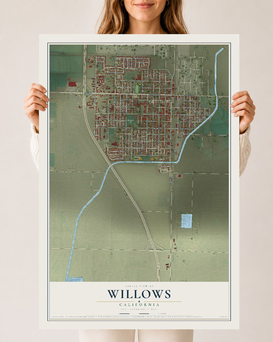 Map of Willows, California, 24 x 36 inch unframed archival matte print