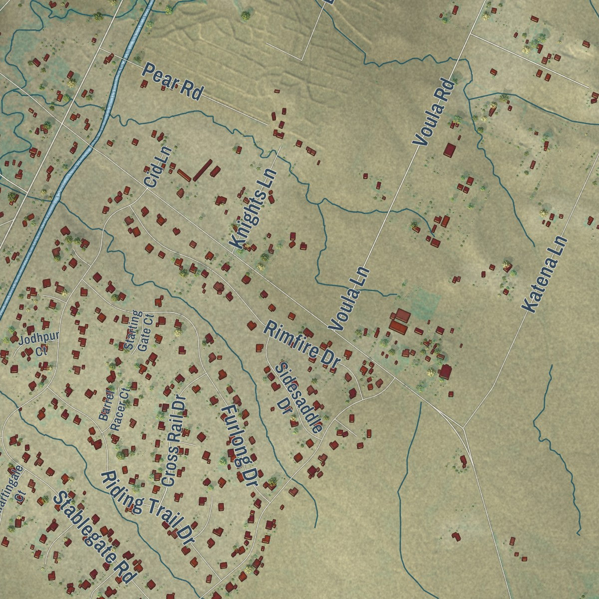 Second close-up of the map of Wilton, California print showing more streets and buildings