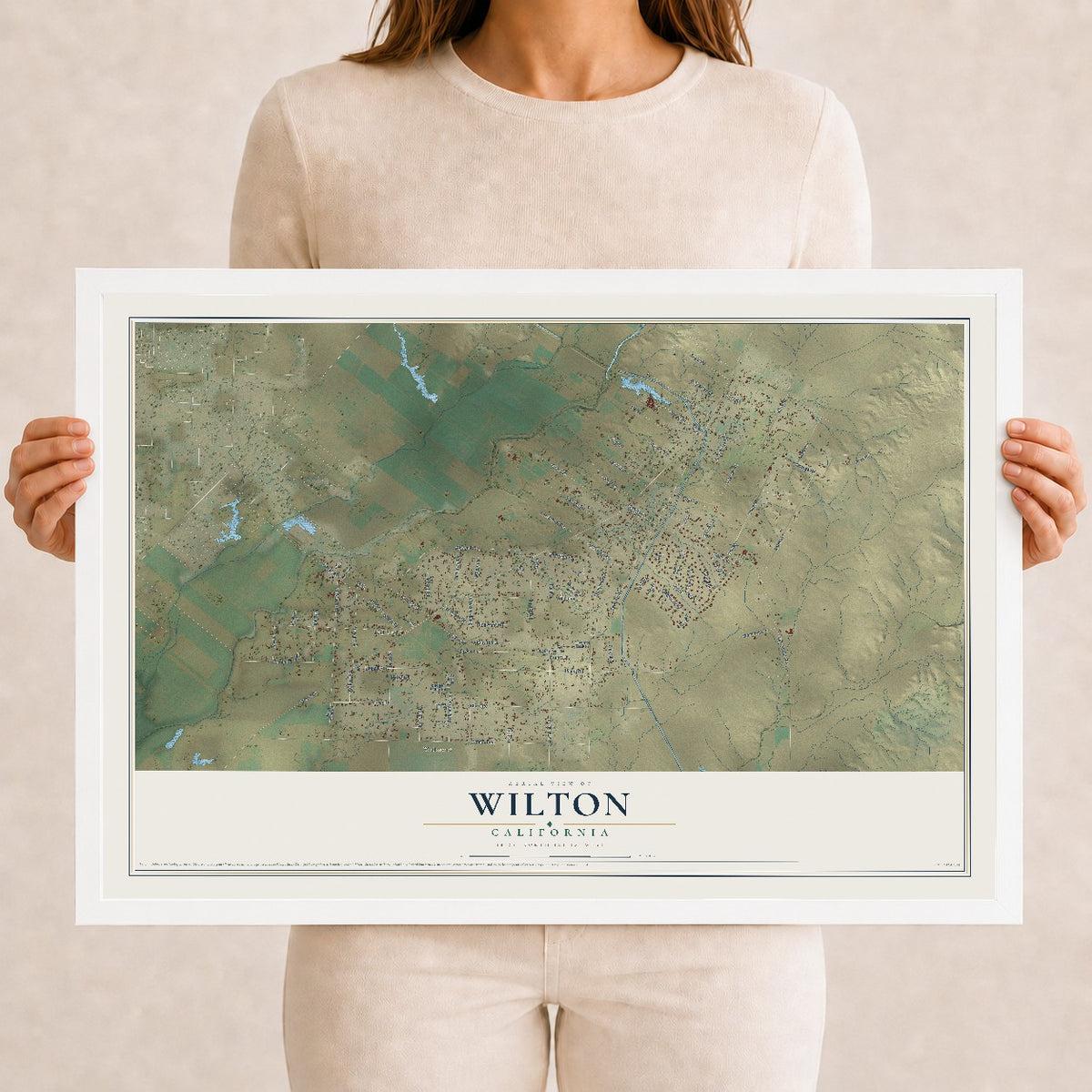 Map of Wilton, California, 12 x 18 inch print in a white wood frame