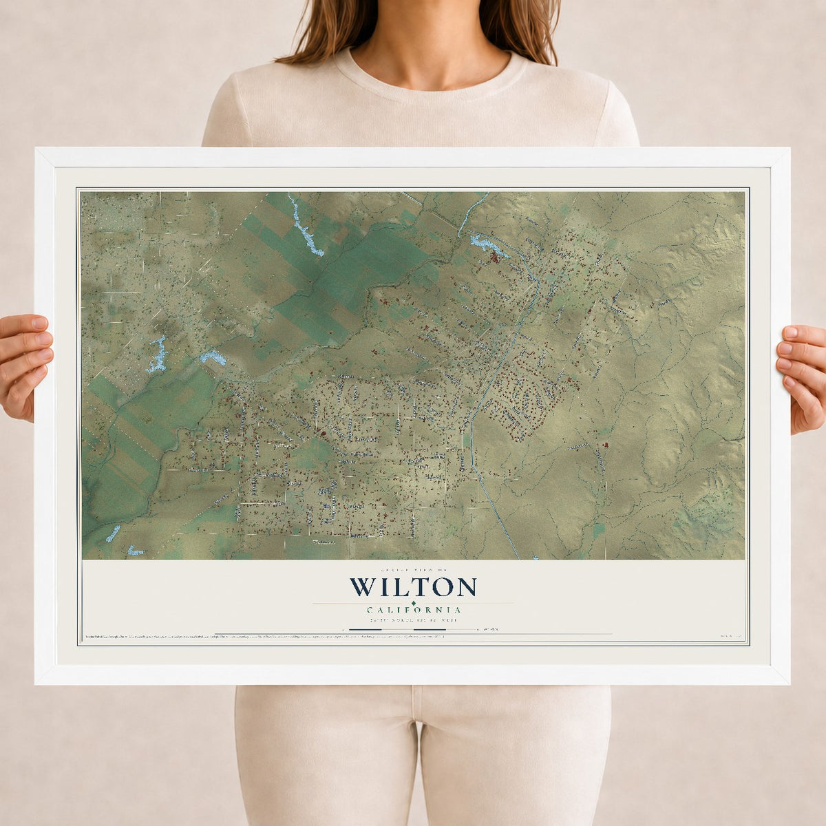 Map of Wilton, California, 18 x 24 inch print in a white wood frame