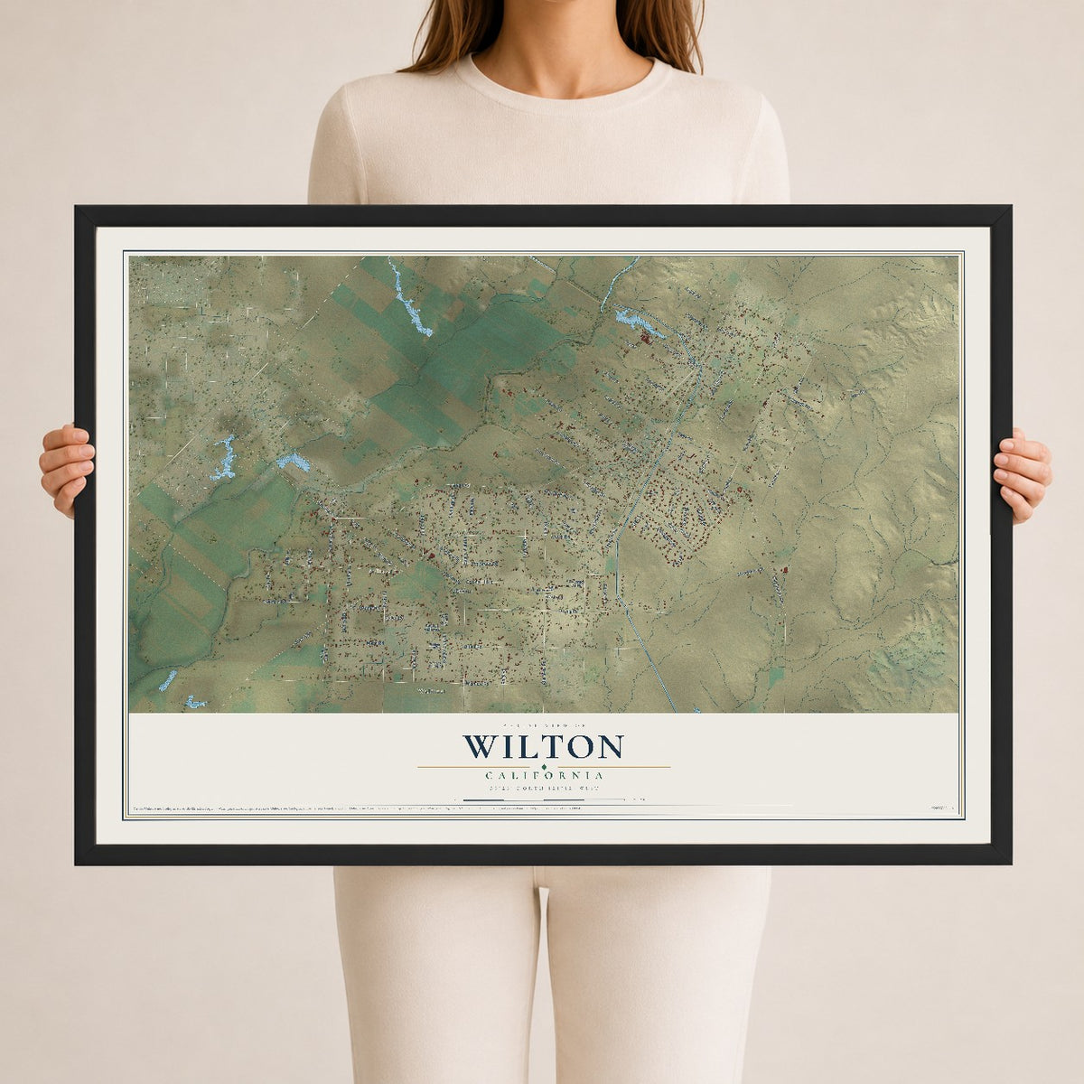 Map of Wilton, California, 24 x 36 inch print in a black wood frame
