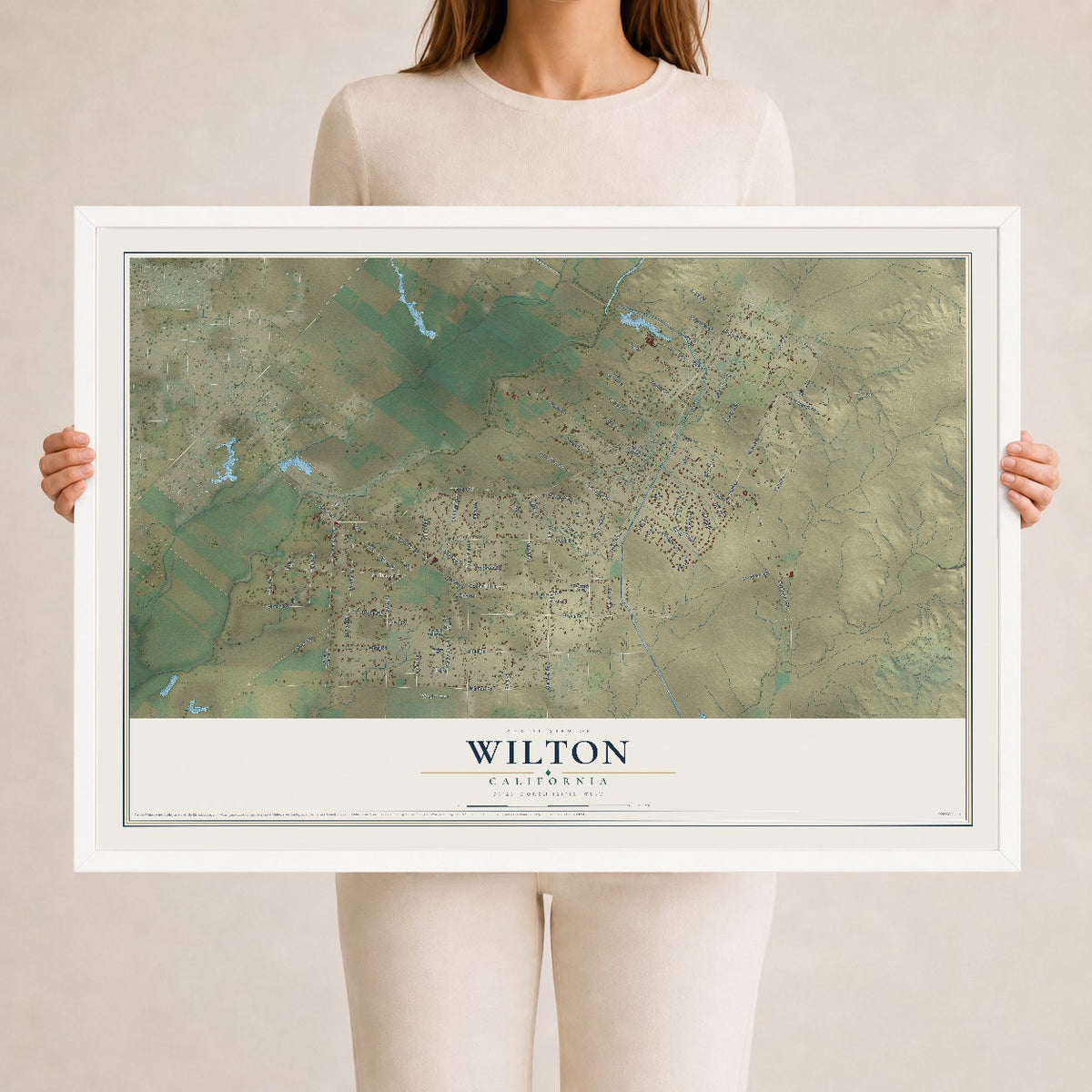 Map of Wilton, California, 24 x 36 inch print in a white wood frame