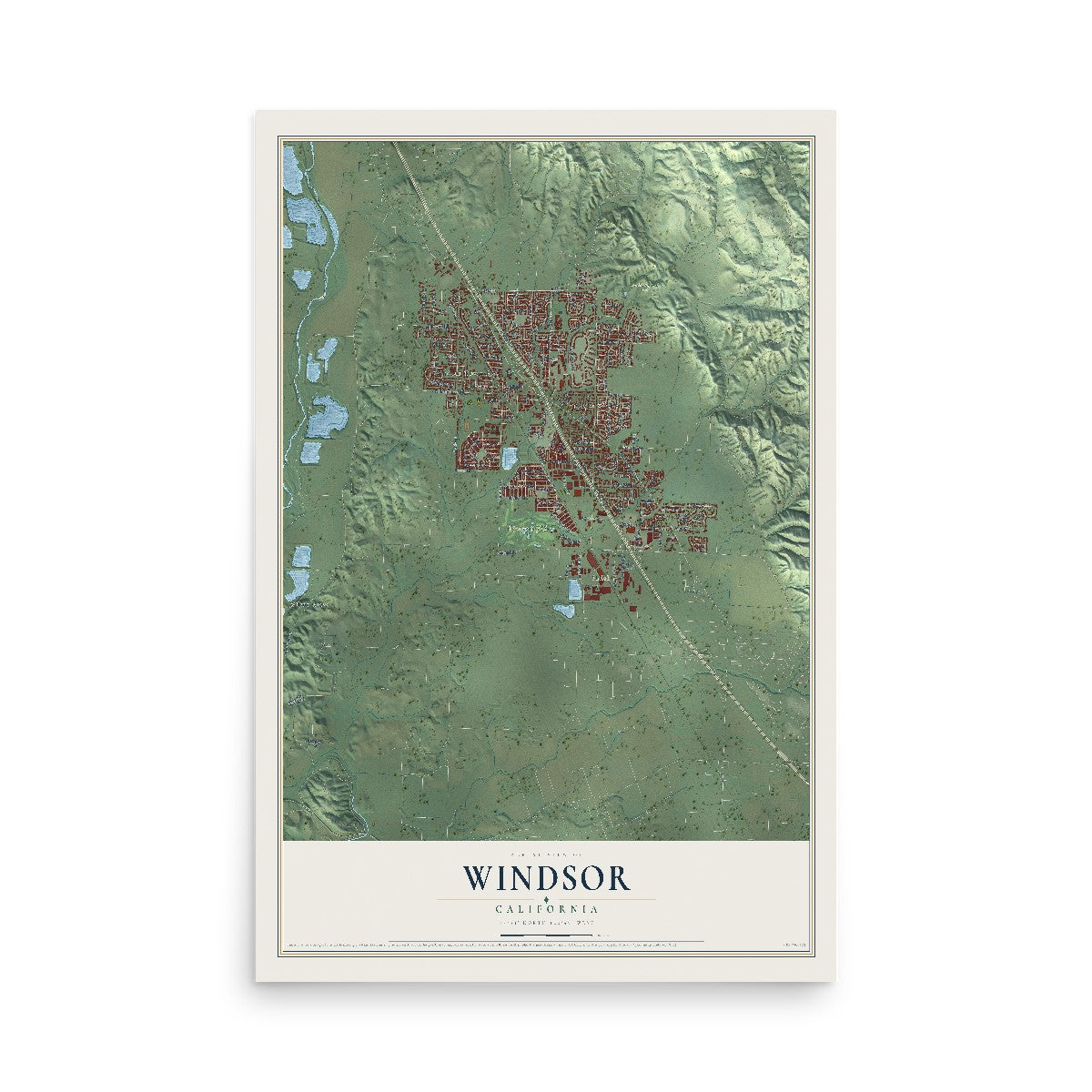 Map of Windsor, California, 12 x 18 inch unframed archival matte print