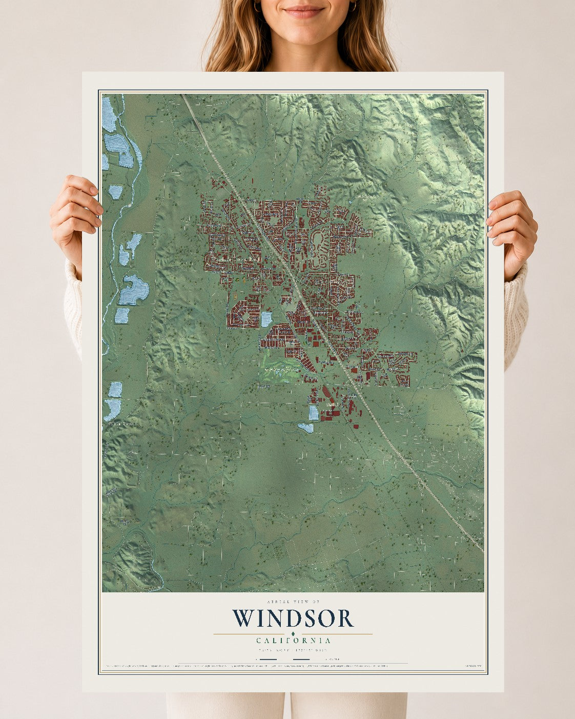 Map of Windsor, California, 24 x 36 inch unframed archival matte print