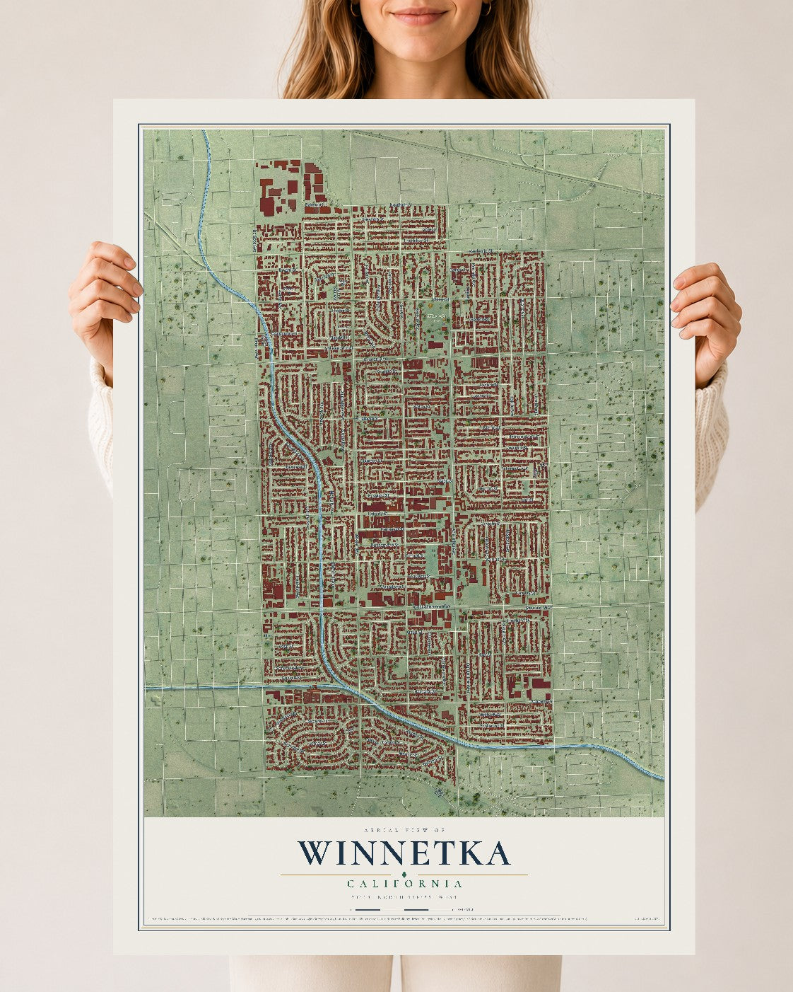 Map of Winnetka, California, 24 x 36 inch unframed archival matte print