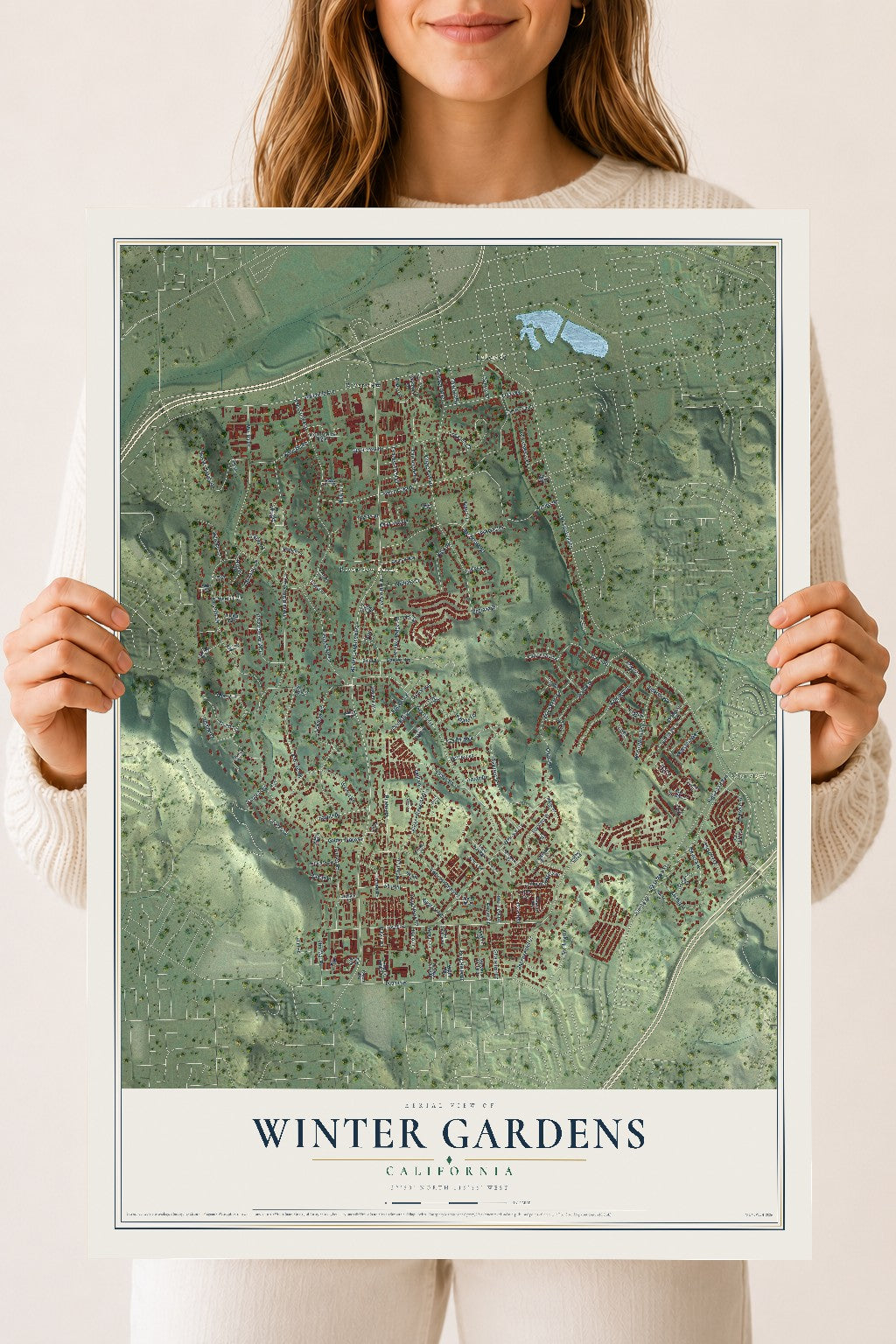 Map of Winter Gardens, California, 18 x 24 inch unframed archival matte print