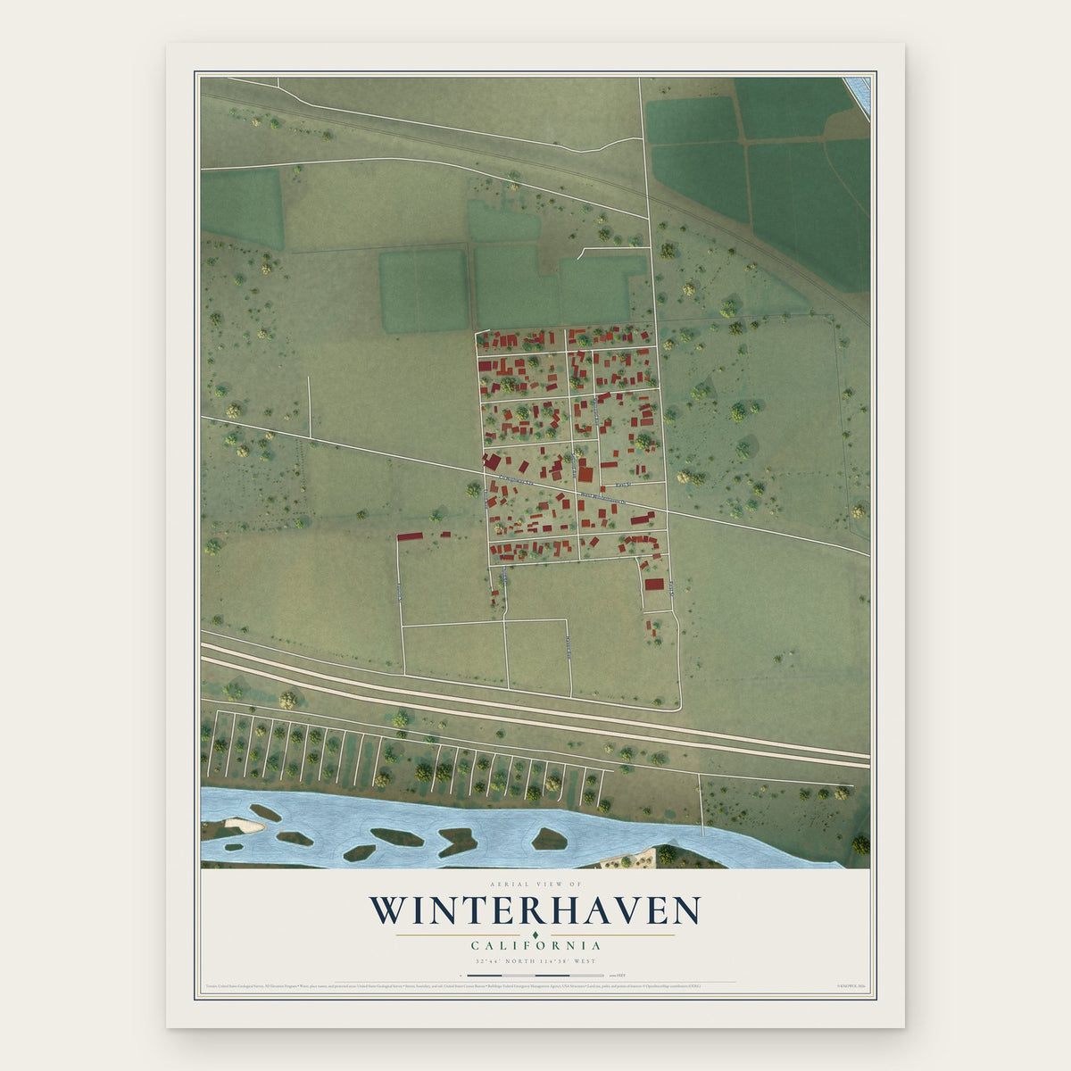 Winterhaven, California map print, the full design
