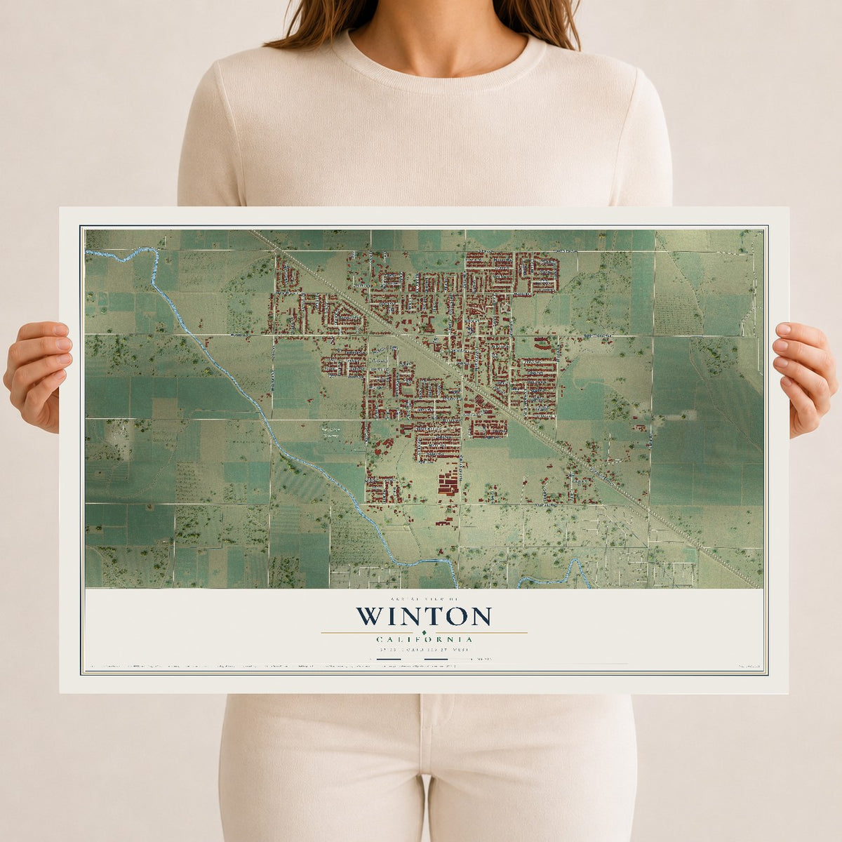 Map of Winton, California, 12 x 18 inch unframed archival matte print