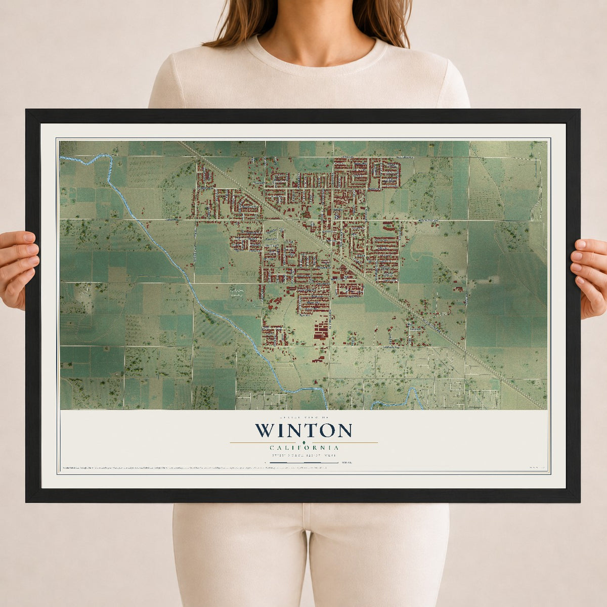 Map of Winton, California, 18 x 24 inch print in a black wood frame