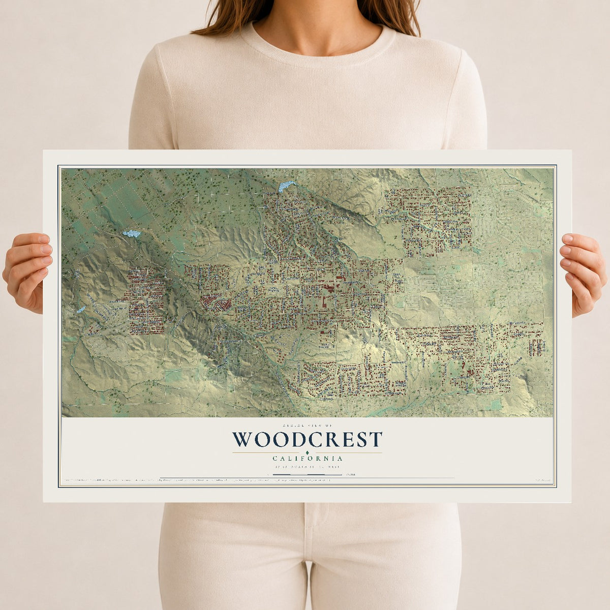 Map of Woodcrest, California, 12 x 18 inch unframed archival matte print