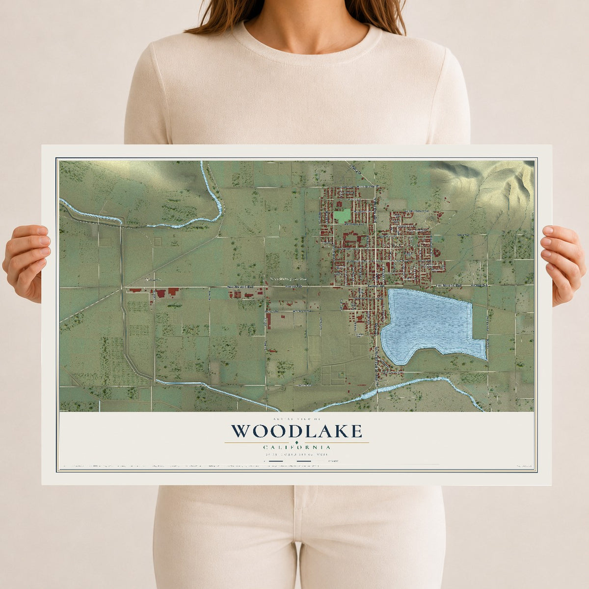 Map of Woodlake, California, 12 x 18 inch unframed archival matte print