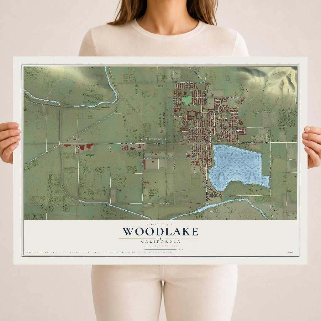 Map of Woodlake, California, 18 x 24 inch unframed archival matte print