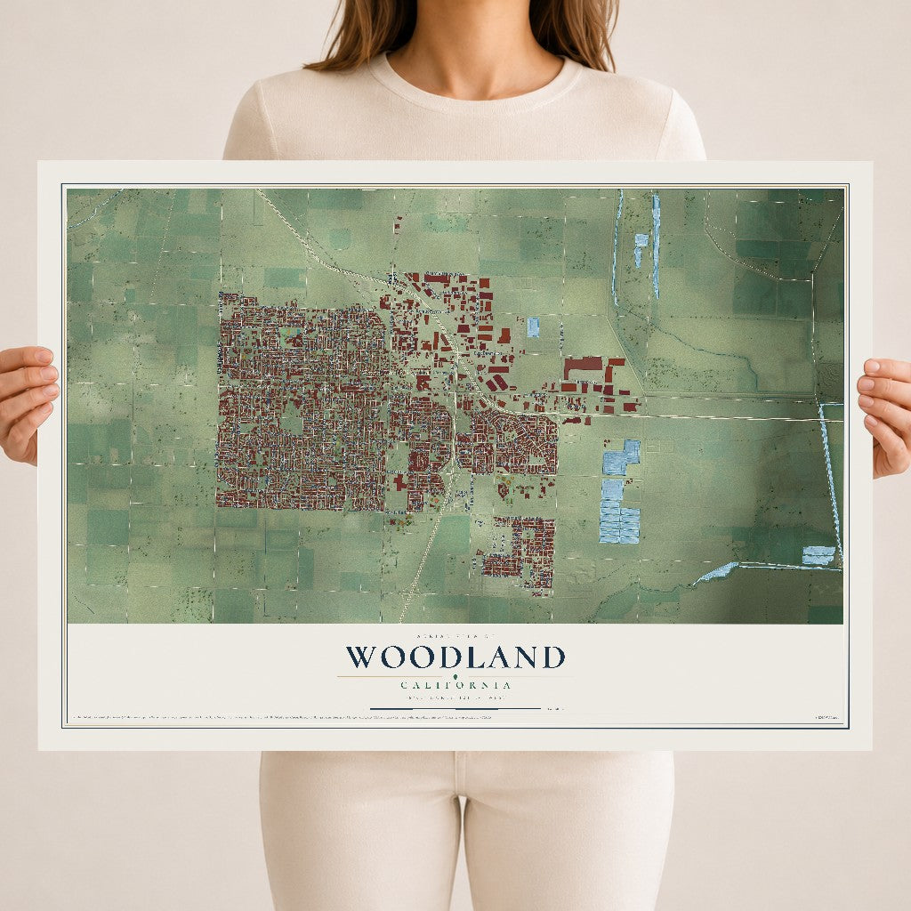 Map of Woodland, California, 18 x 24 inch unframed archival matte print