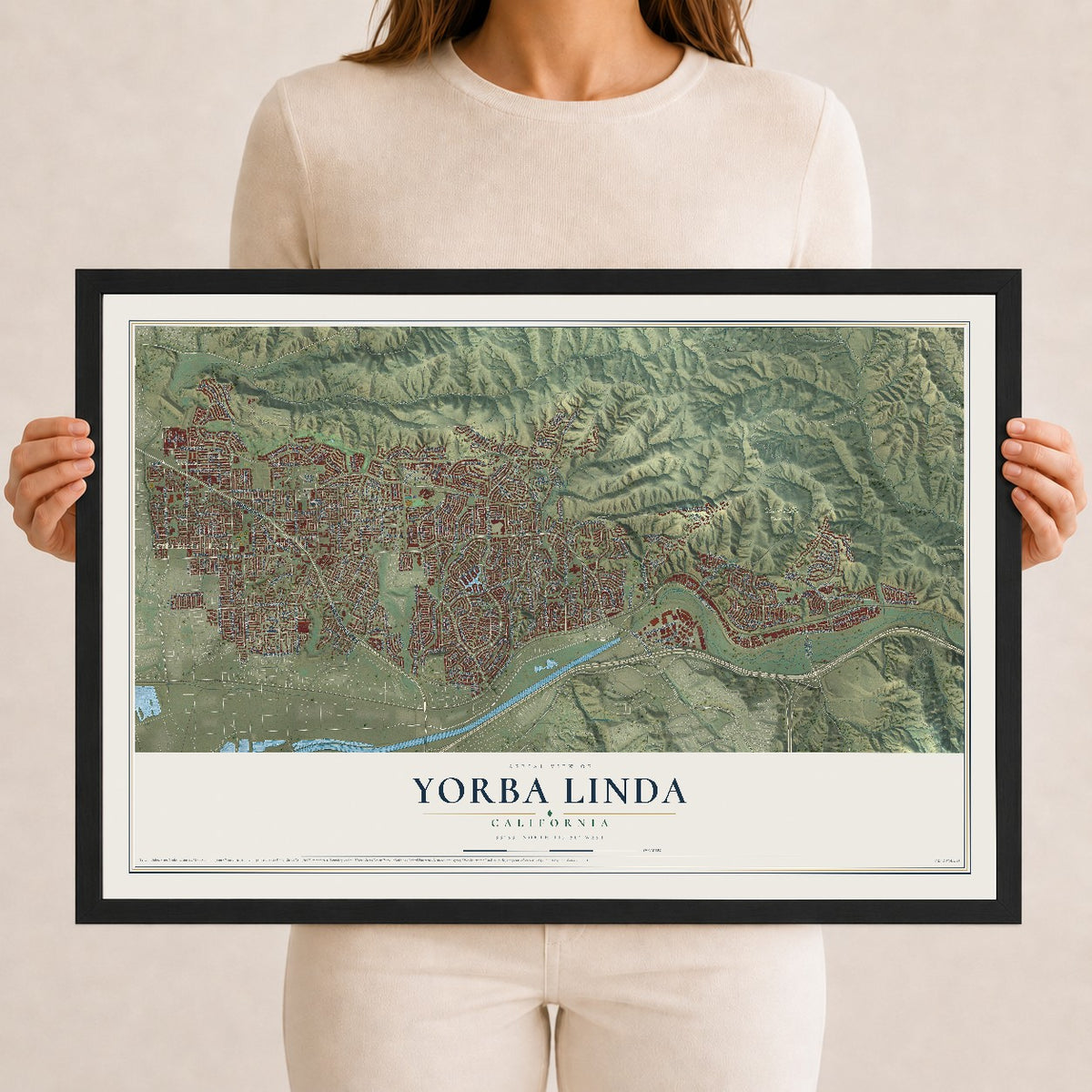 Map of Yorba Linda, California, 12 x 18 inch print in a black wood frame