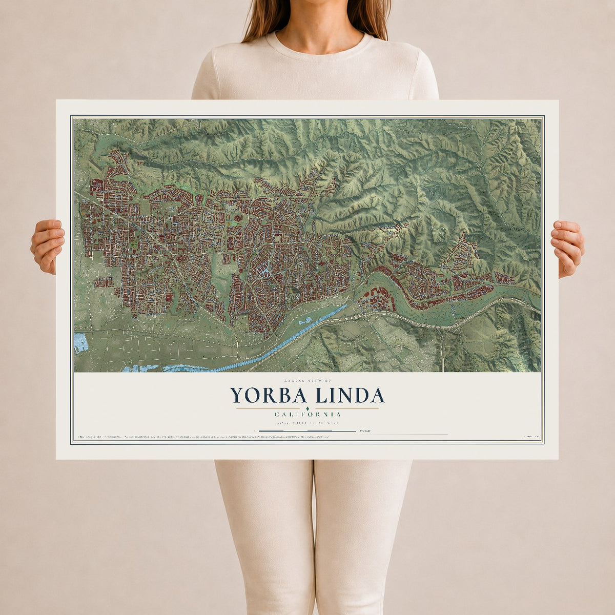 Map of Yorba Linda, California, 24 x 36 inch unframed archival matte print