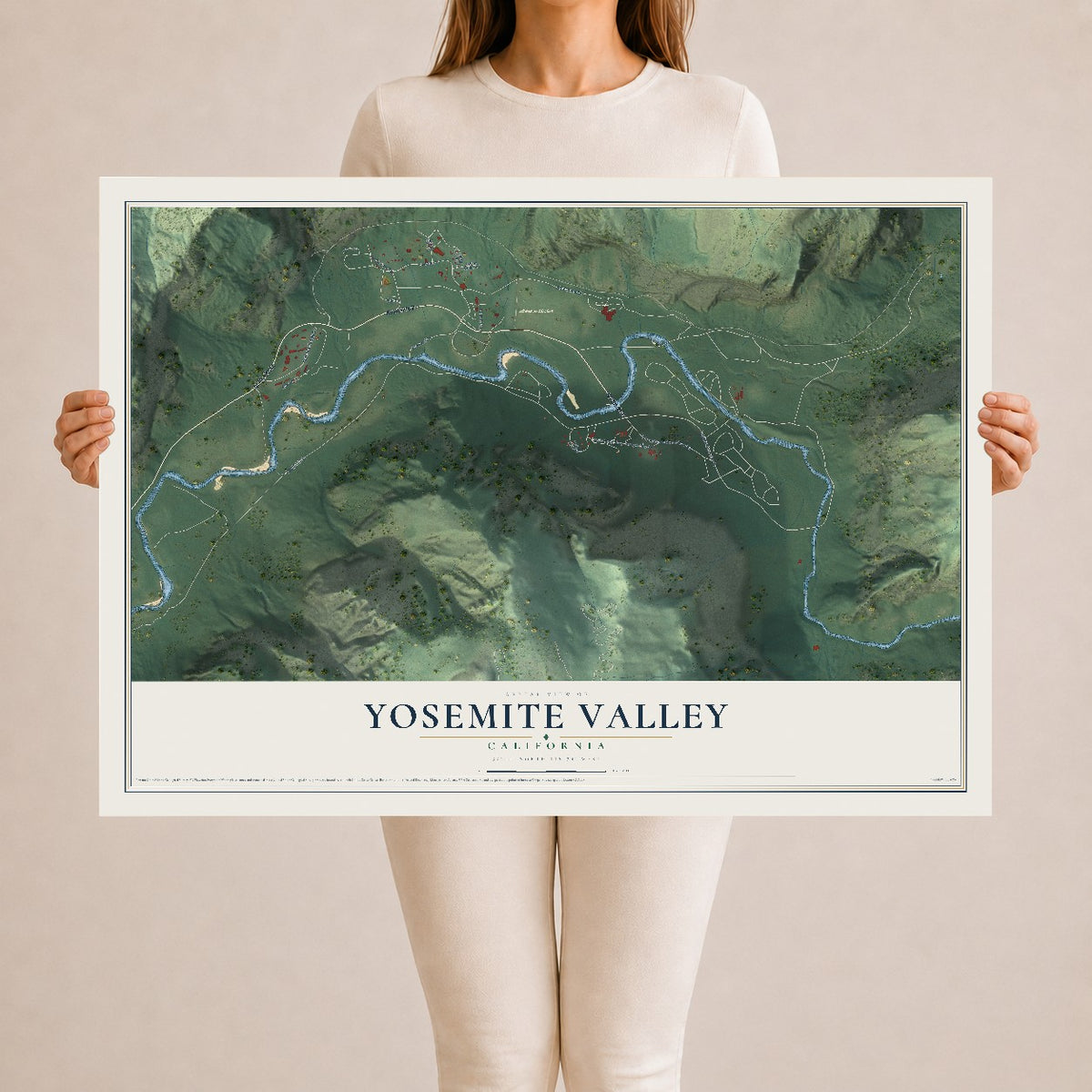 Map of Yosemite Valley, California, 24 x 36 inch unframed archival matte print