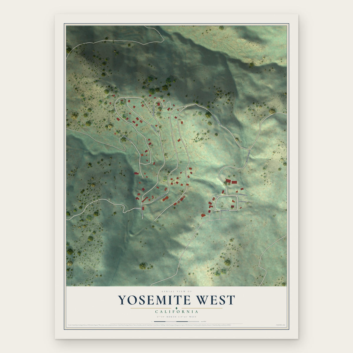 Yosemite West, California map print, the full design