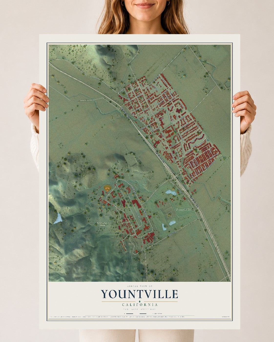 Map of Yountville, California, 24 x 36 inch unframed archival matte print