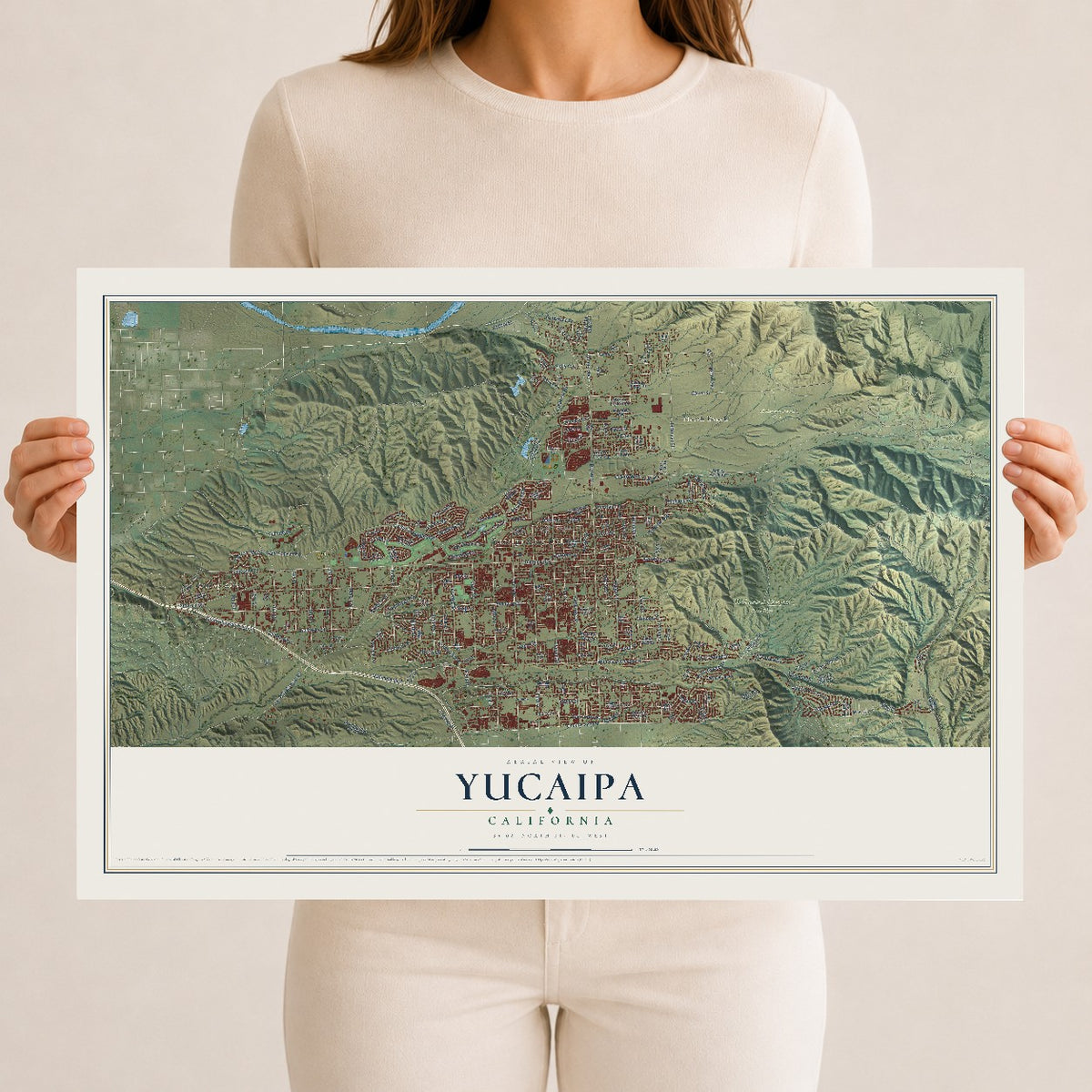 Map of Yucaipa, California, 12 x 18 inch unframed archival matte print