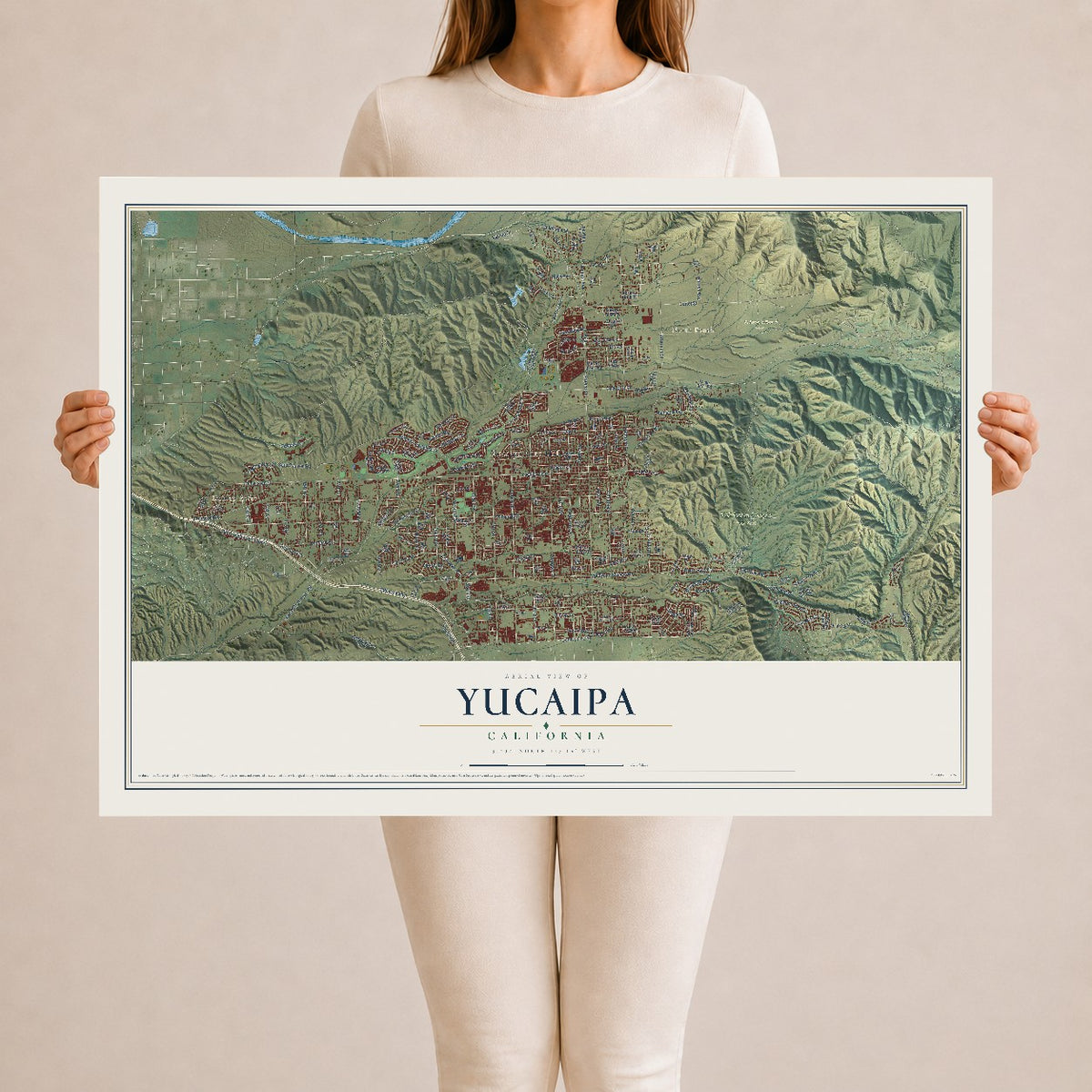Map of Yucaipa, California, 24 x 36 inch unframed archival matte print