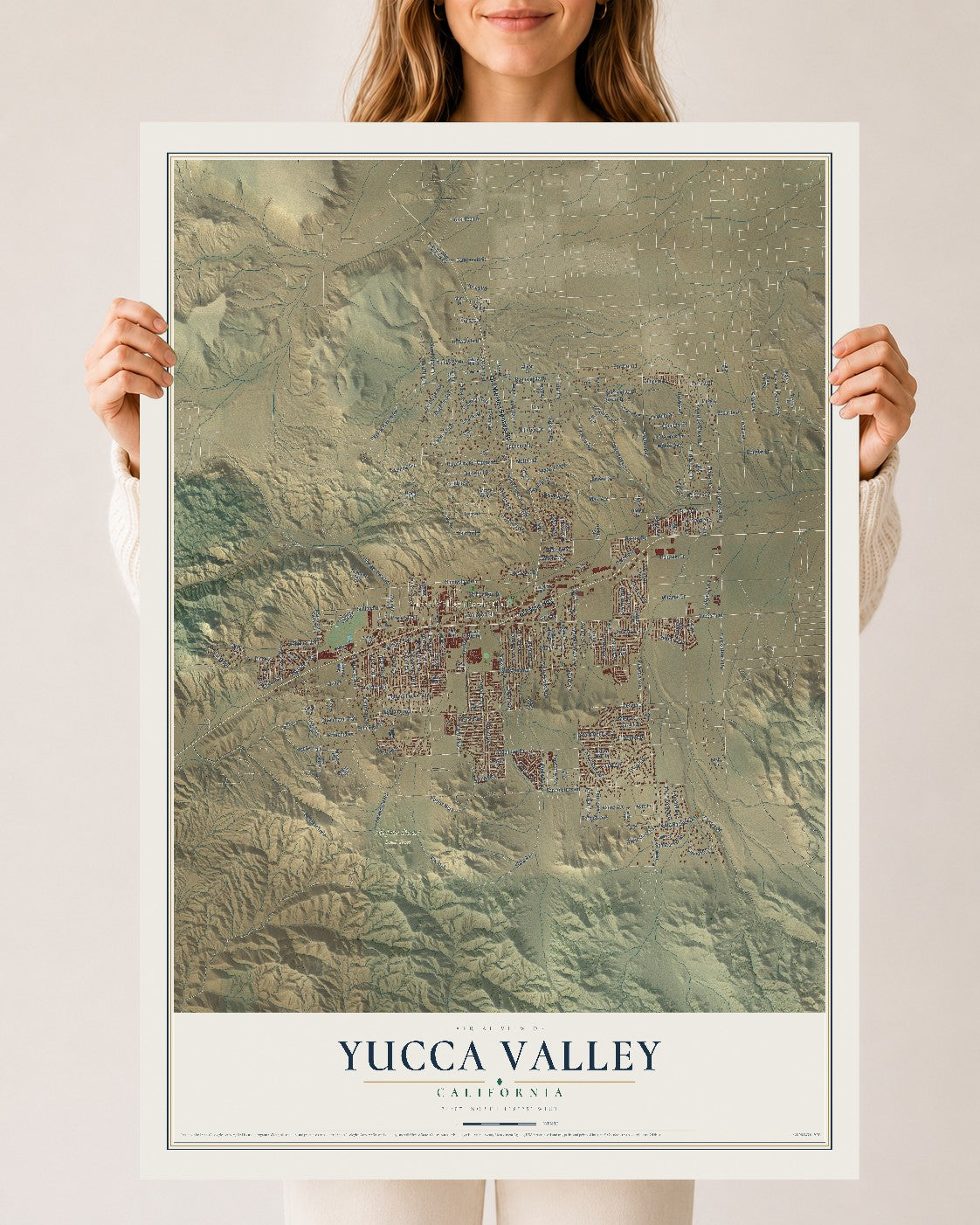 Map of Yucca Valley, California, 24 x 36 inch unframed archival matte print