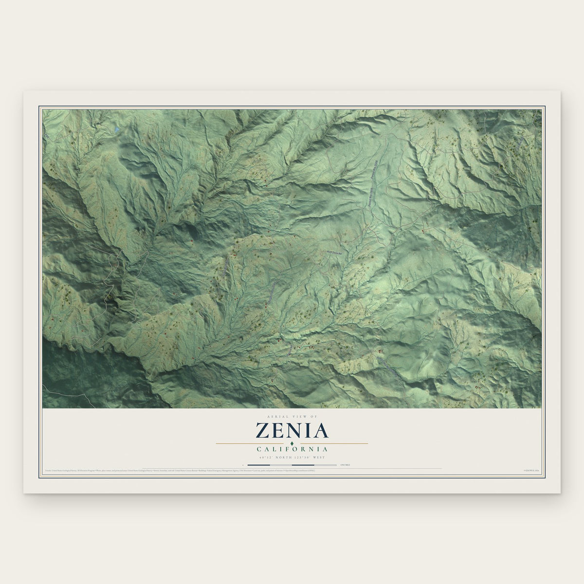 Zenia, California map print, the full design