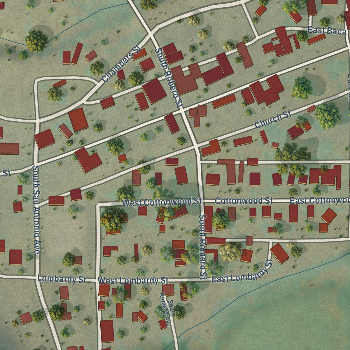 Second close-up of the map of Aguilar, Colorado print showing more streets and buildings