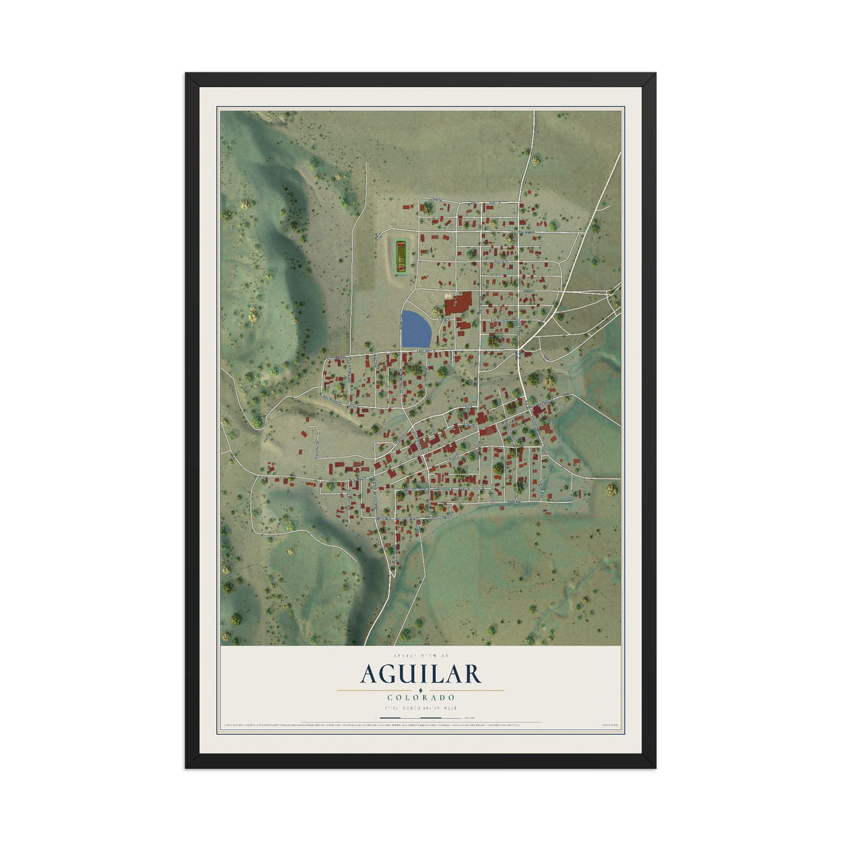 Map of Aguilar, Colorado, 12 x 18 inch print in a black wood frame