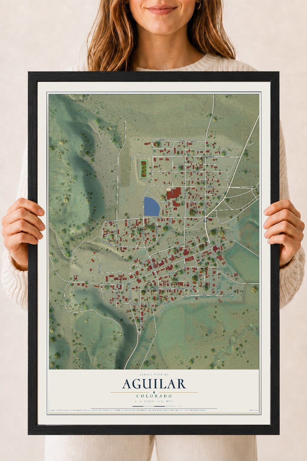 Map of Aguilar, Colorado, 18 x 24 inch print in a black wood frame