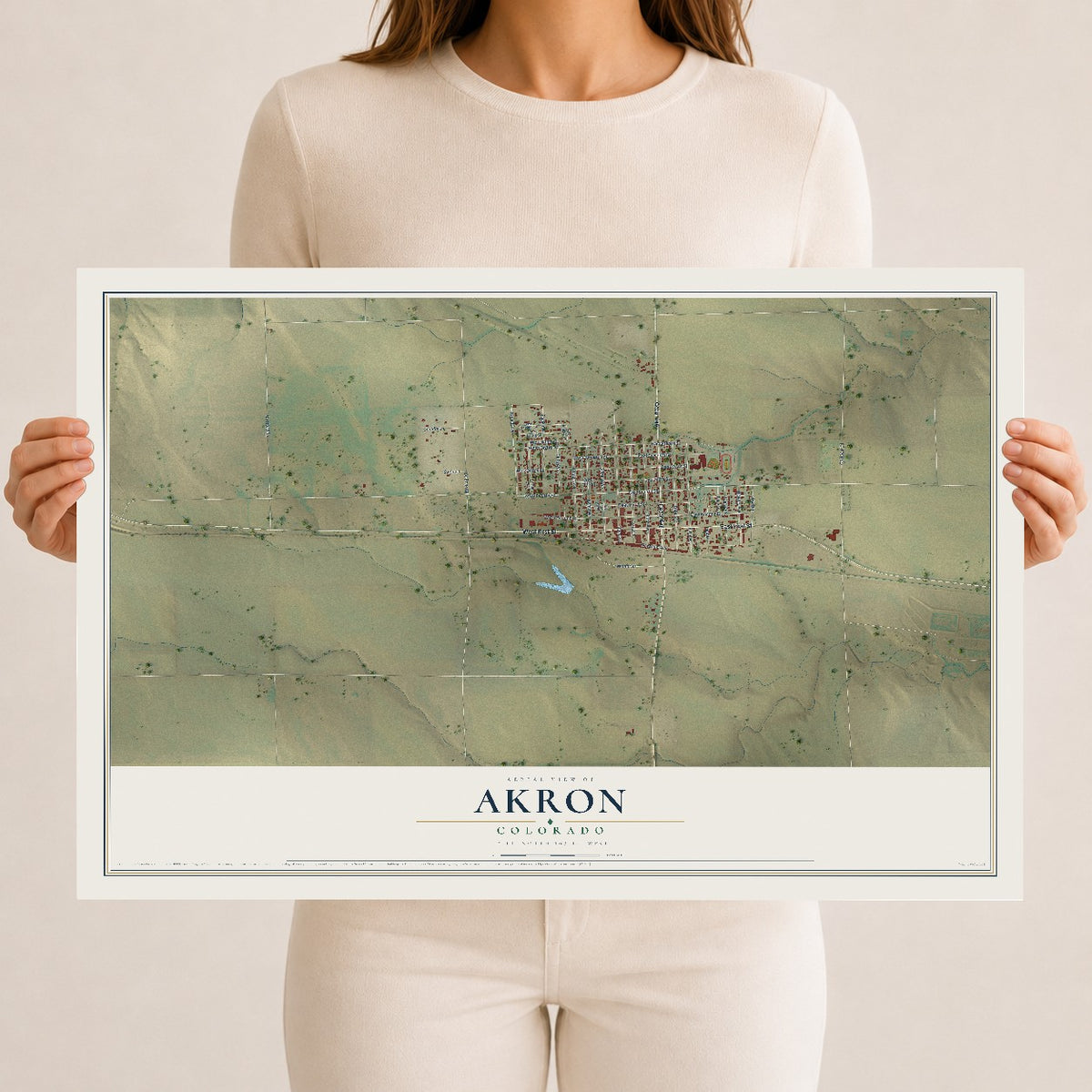 Map of Akron, Colorado, 12 x 18 inch unframed archival matte print