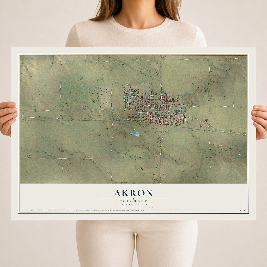 Map of Akron, Colorado, 18 x 24 inch unframed archival matte print