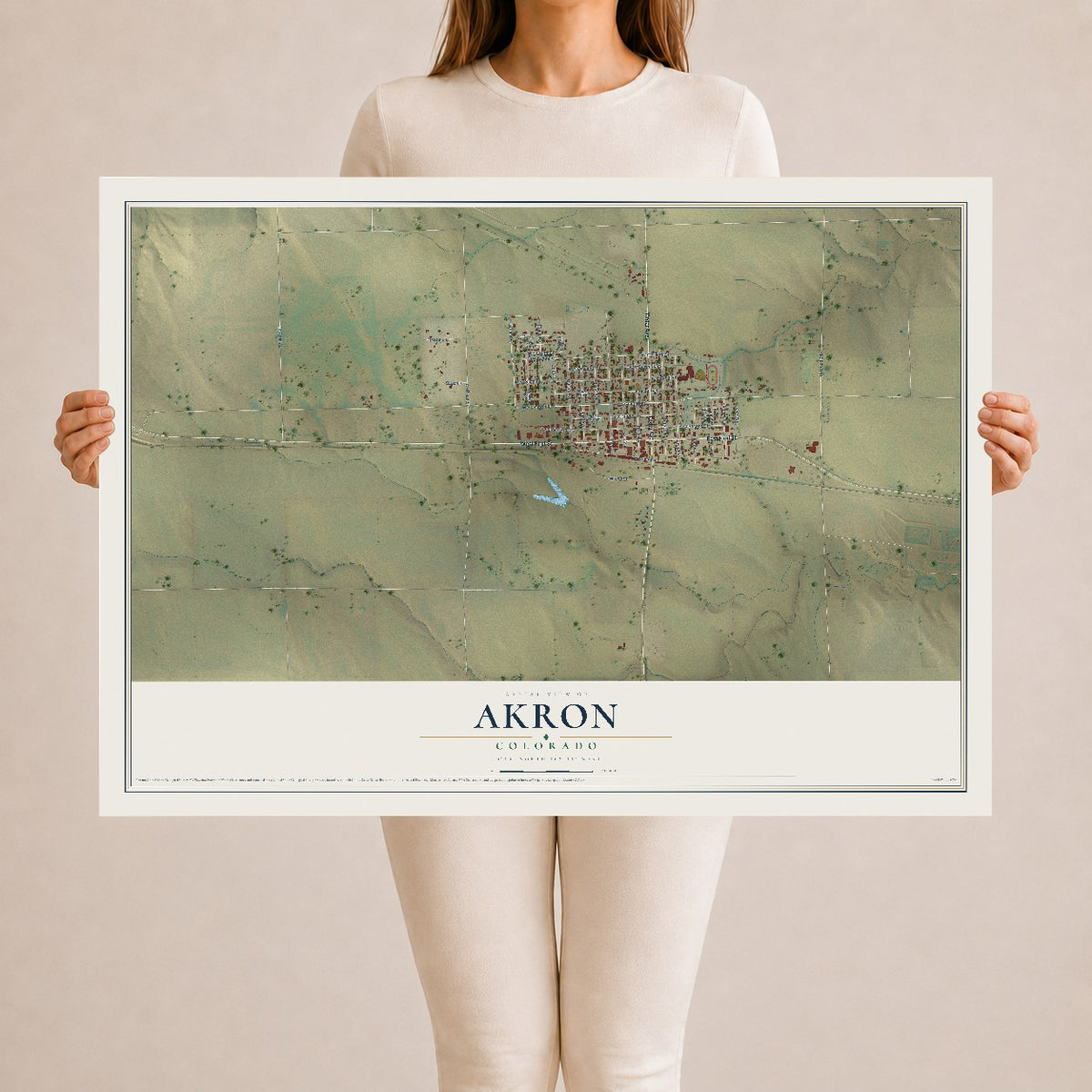 Map of Akron, Colorado, 24 x 36 inch unframed archival matte print