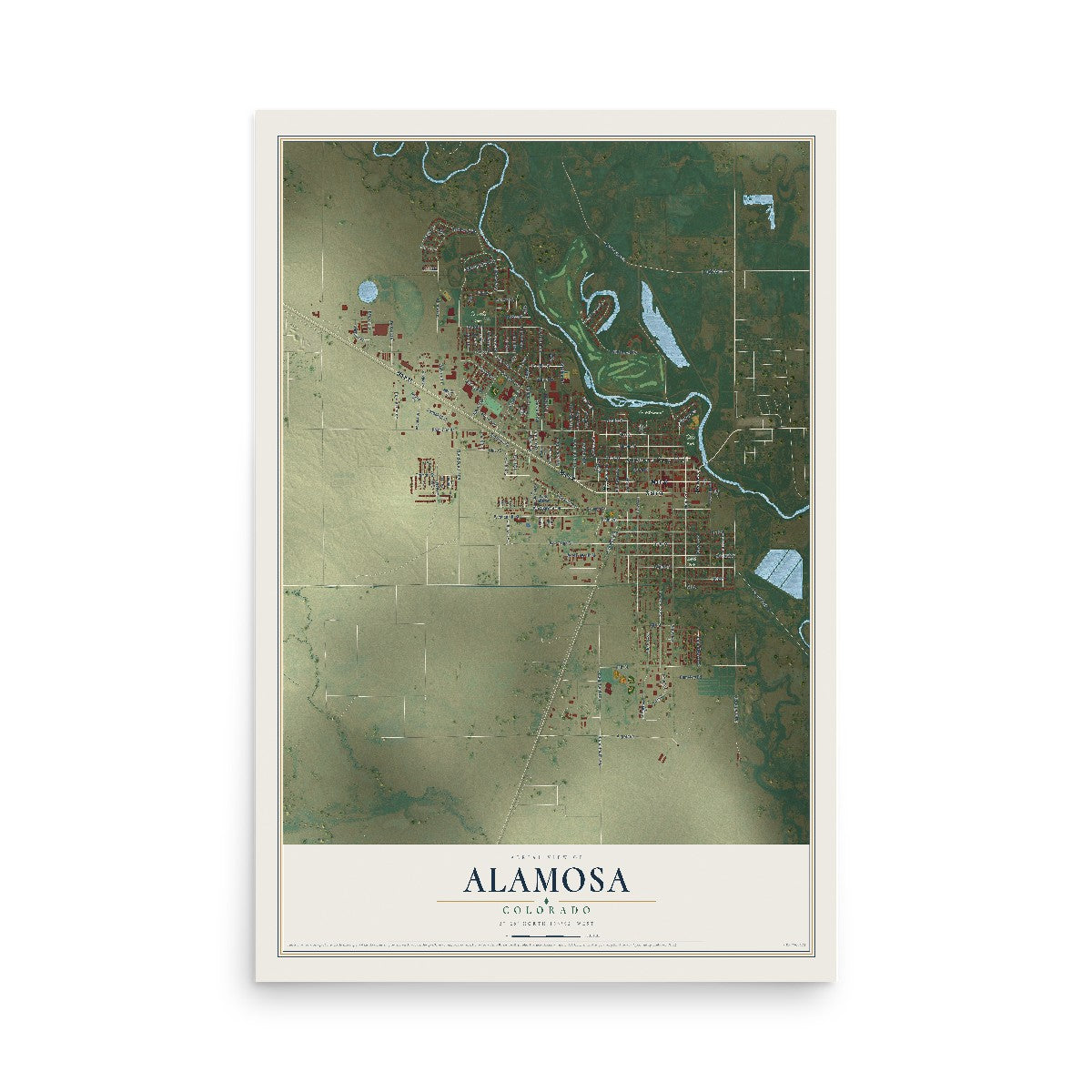 Map of Alamosa, Colorado, 12 x 18 inch unframed archival matte print