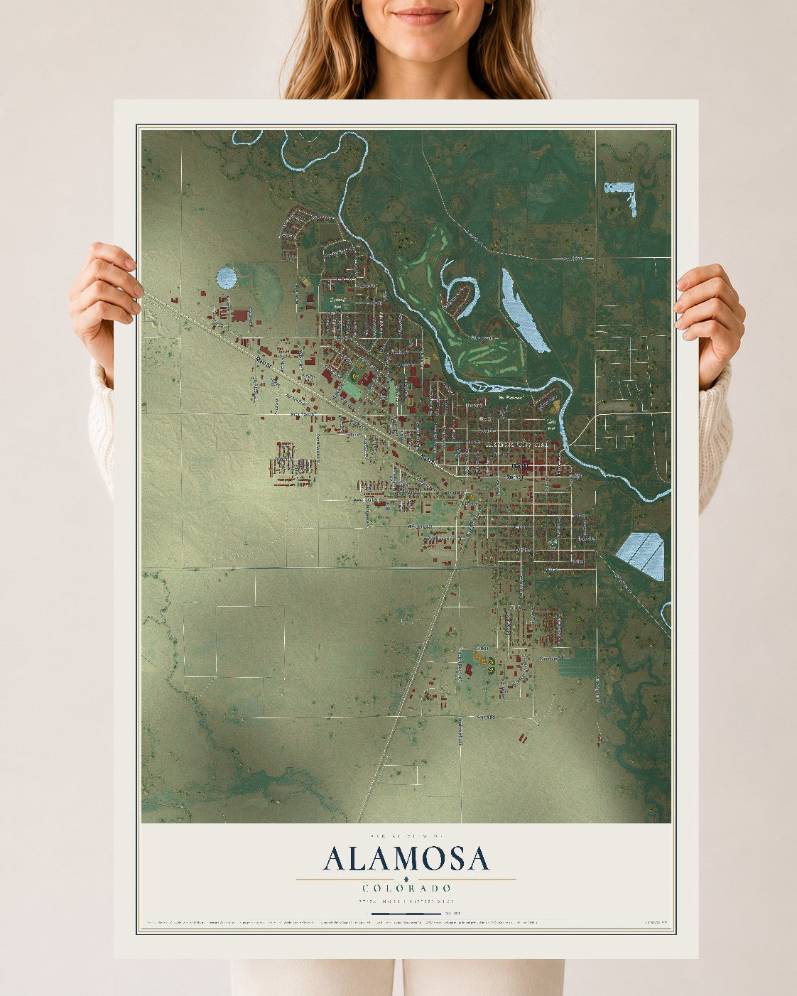 Map of Alamosa, Colorado, 24 x 36 inch unframed archival matte print