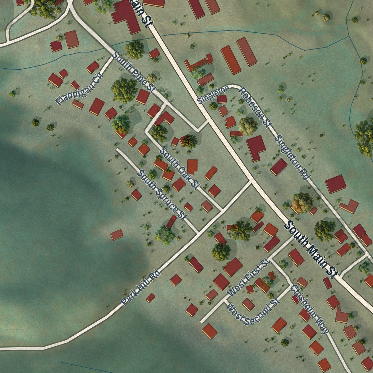 Close-up of the map of Alma, Colorado print showing street and building detail