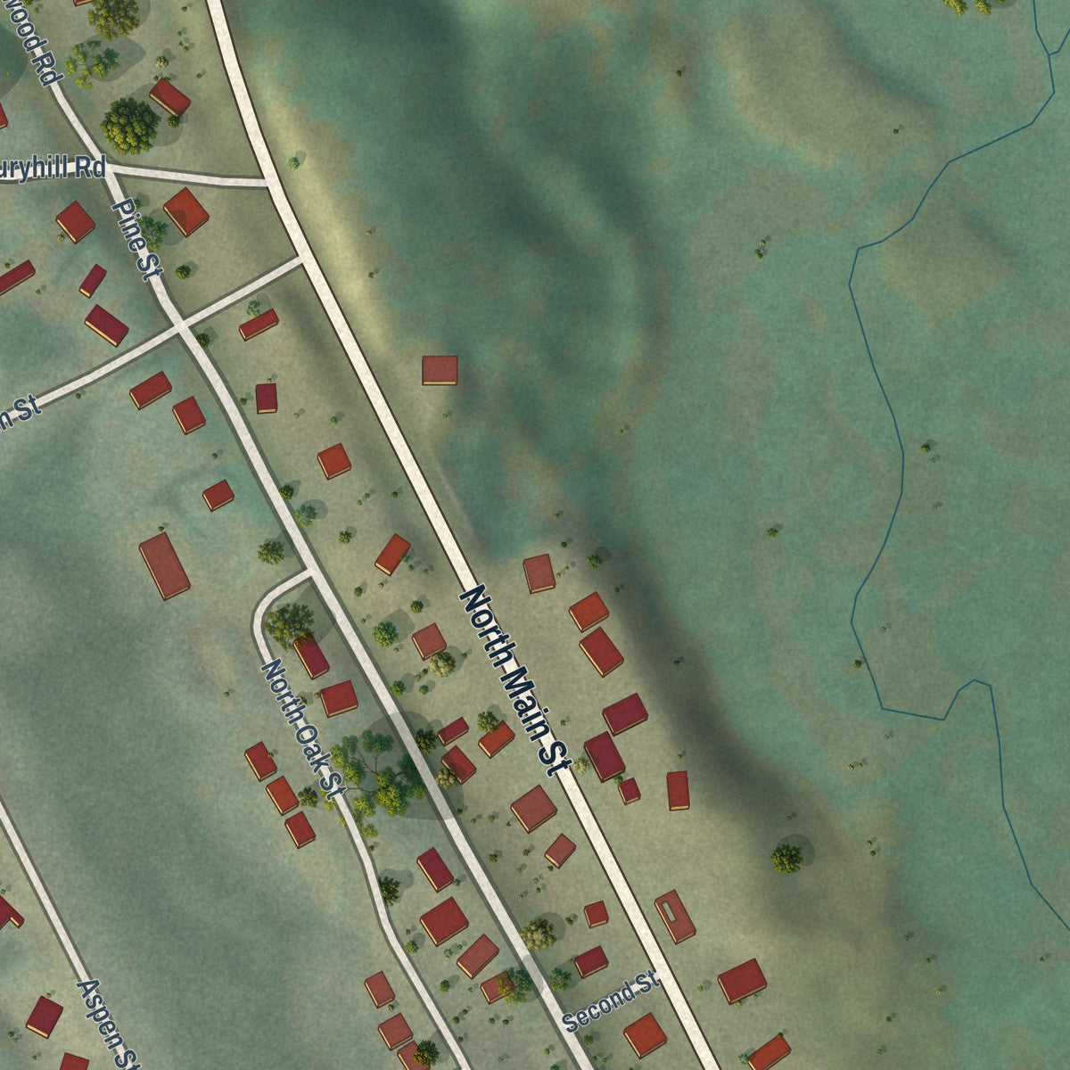 Second close-up of the map of Alma, Colorado print showing more streets and buildings