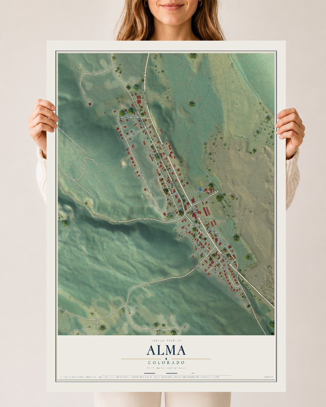 Map of Alma, Colorado, 24 x 36 inch unframed archival matte print