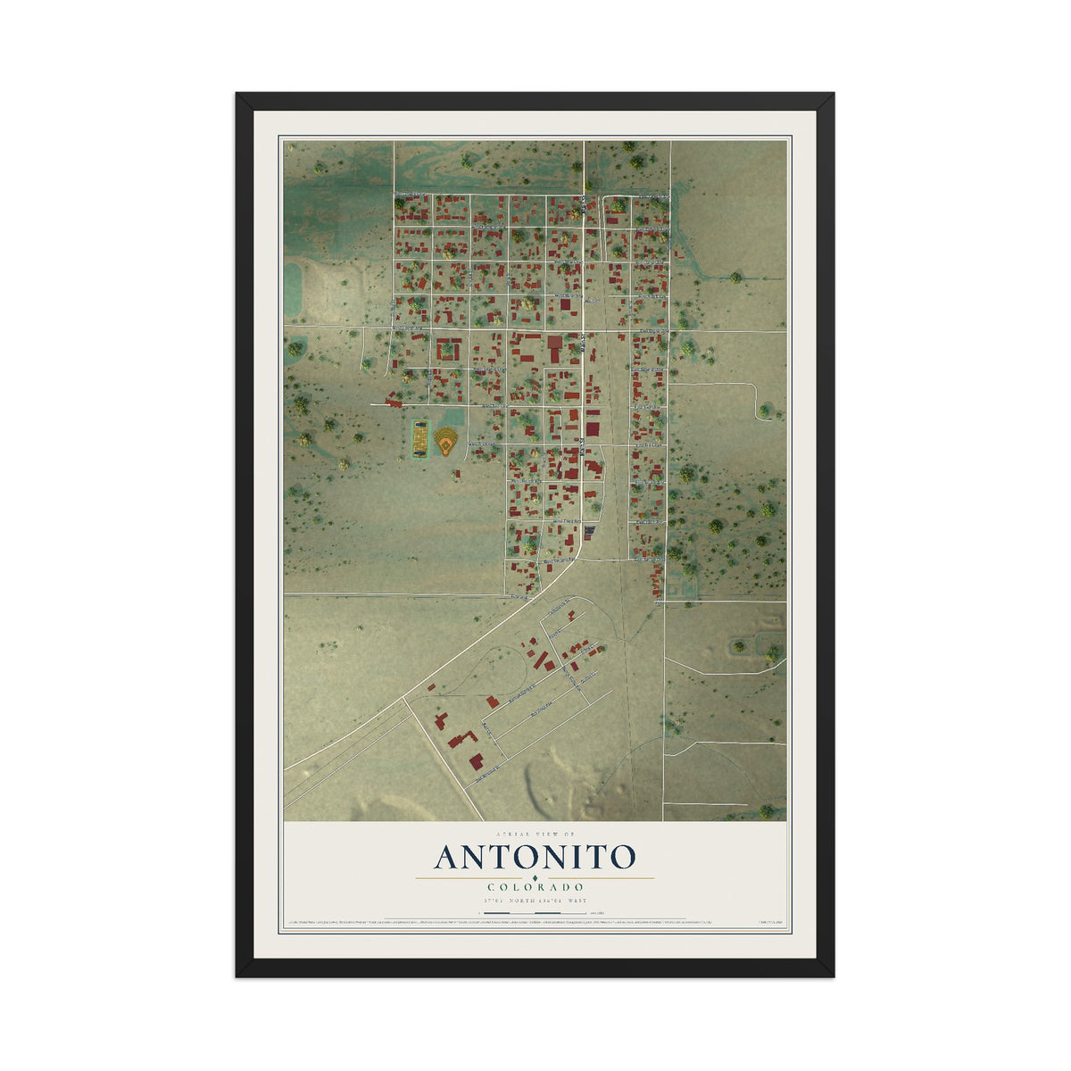 Map of Antonito, Colorado, 12 x 18 inch print in a black wood frame