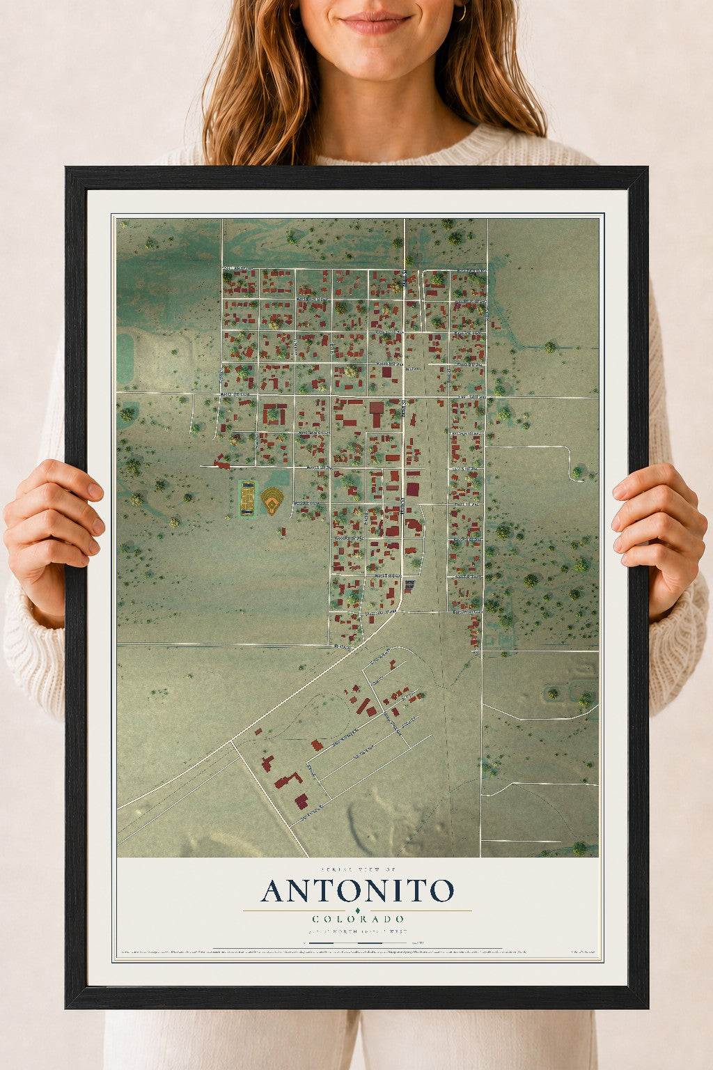 Map of Antonito, Colorado, 18 x 24 inch print in a black wood frame