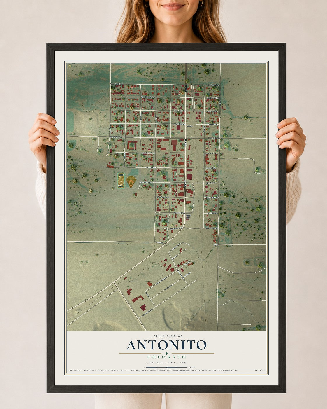 Map of Antonito, Colorado, 24 x 36 inch print in a black wood frame