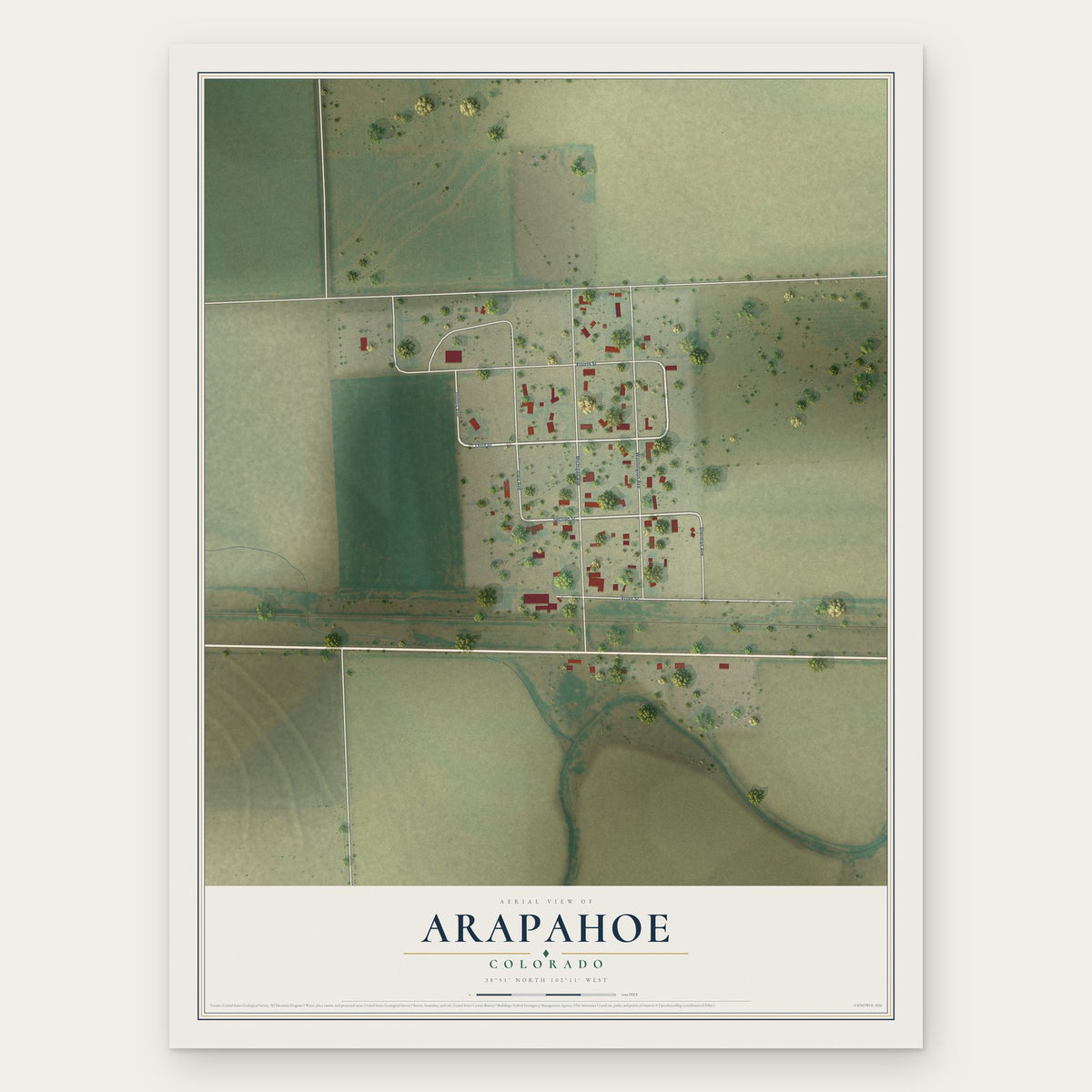 Arapahoe, Colorado map print, the full design