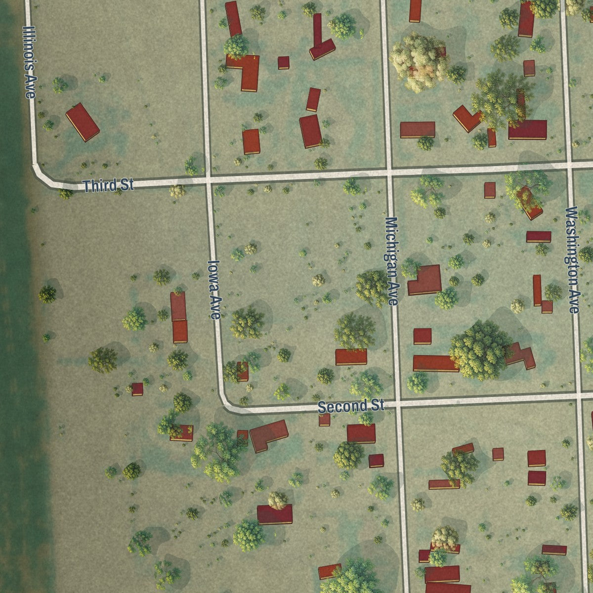 Close-up of the map of Arapahoe, Colorado print showing street and building detail