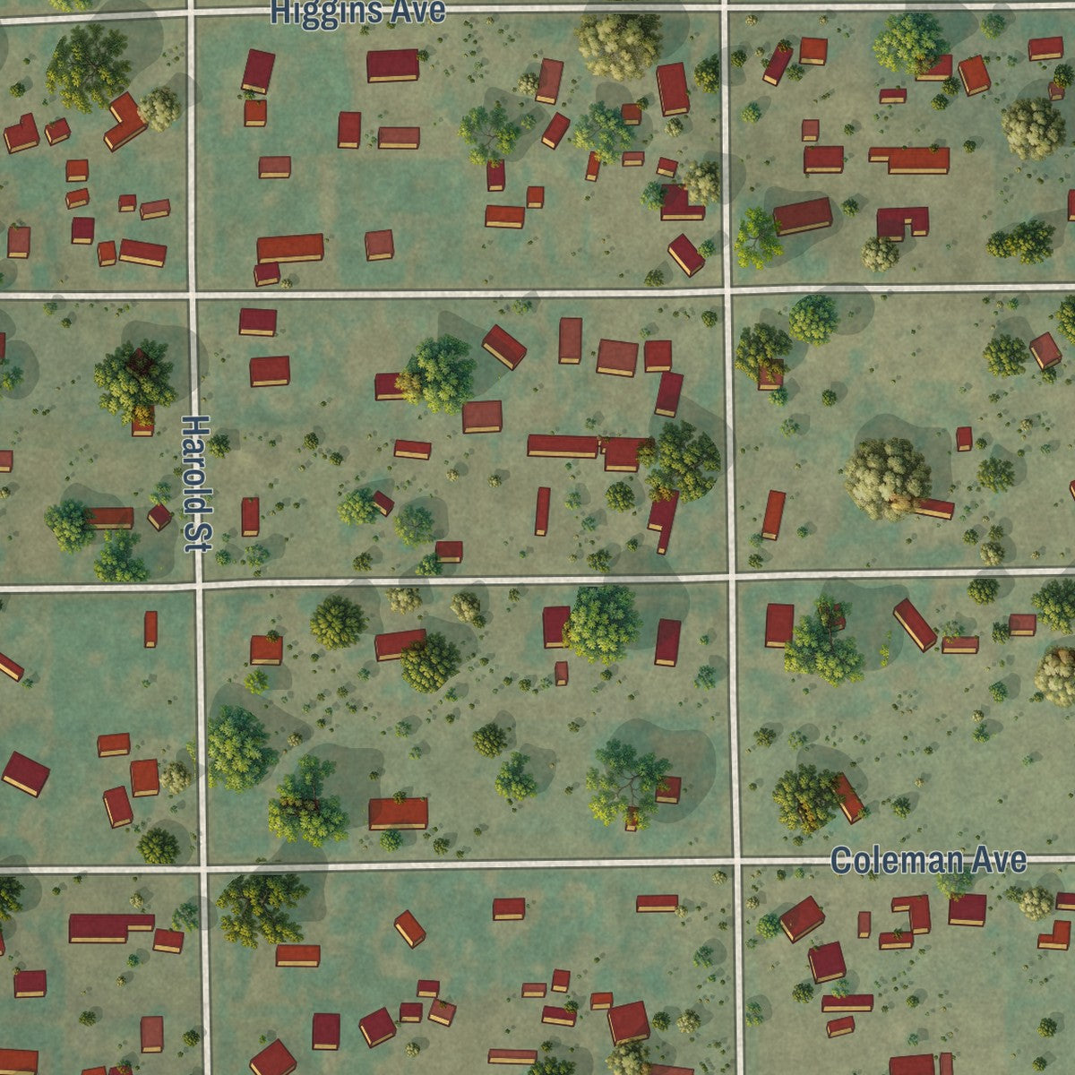 Close-up of the map of Aristocrat Ranchettes, Colorado print showing street and building detail
